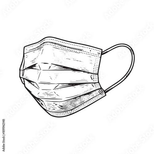 Vintage style sketch illustration of a medical surgical face mask for protection

