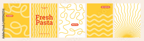 Abstract Pasta Line Pattern. Food Background with Yellow Spaghetti Wave Shape Texture. Vector Noodle and Ramen Doodle Pattern. Italian Pasta Package Design