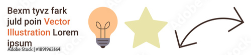 Creative design elements for education, creativity, inspiration, presentation, minimalistic style, and graphic design. Includes a light bulb, star and curved arrow. Suitable for creativity