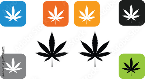 Cannabis leaf icon set in different colors and styles, marijuana symbol collection, medical and recreational concept, vector illustration