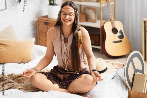 Young happy female hippie m...