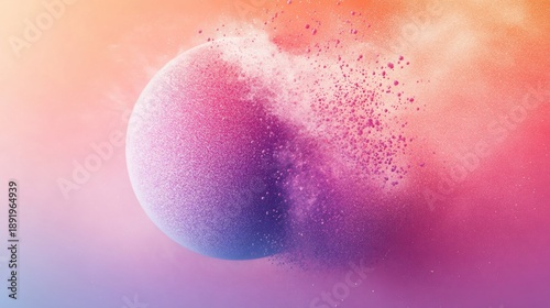 Dreamy sphere with disintegrating particles and pastel gradient background