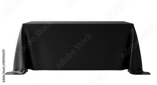 Black tablecloth draped over a rectangular table isolated on transparent background
