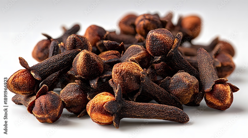 Fototapeta premium Close-up of Aromatic Dried Cloves on White Background