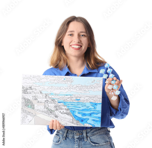 Young woman with painting b...