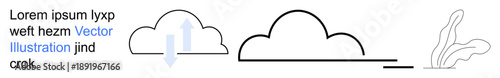 Weather forecasting, cloud behavior, environmental studies, nature design, educational visuals, digital concepts. Features various cloud shapes with arrows and minimalist lines. Weather forecasting