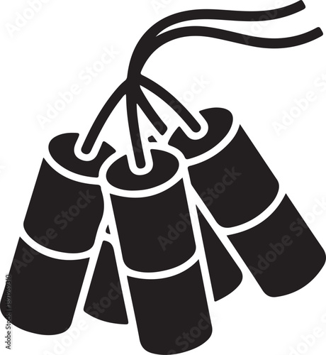 Dynamite sticks tied together with fuses on transparent background for danger or action