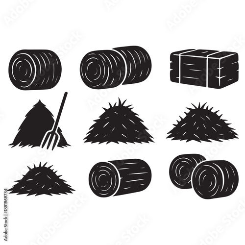 Agricultural hay and straw icons vector
