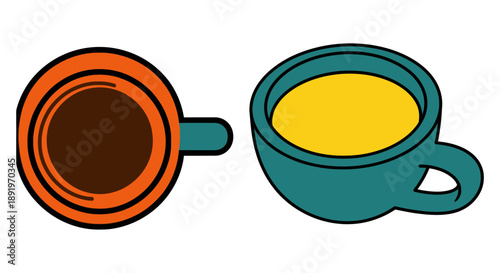 Top View of Green Cup with Yellow Beverage on Isolated White Background