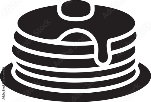 Pancake stack icon with syrup dripping and butter on top isolated on transparent background graphics