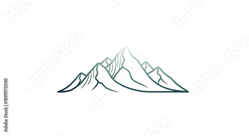Stylized mountain range with peaks, outline drawing, isolated white background.