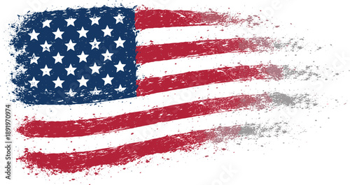 Abstract American flag with distressed textures and paint splatters