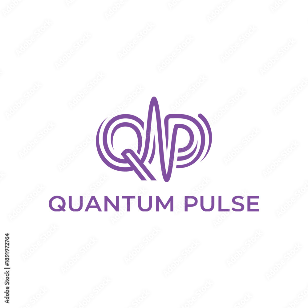 Obraz premium Abstract letter Q and P merged with frequency wave pulse for medical laboratory or scientific research branding by QUANTUM PULSE logo design