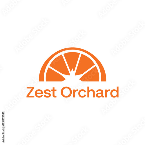 Fresh orange slice sunburst icon for organic farm branding, citrus juice product or natural fruit market identity named Zest Orchard