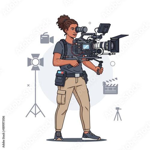 Filmmaker with professional camera and equipment, film production concept