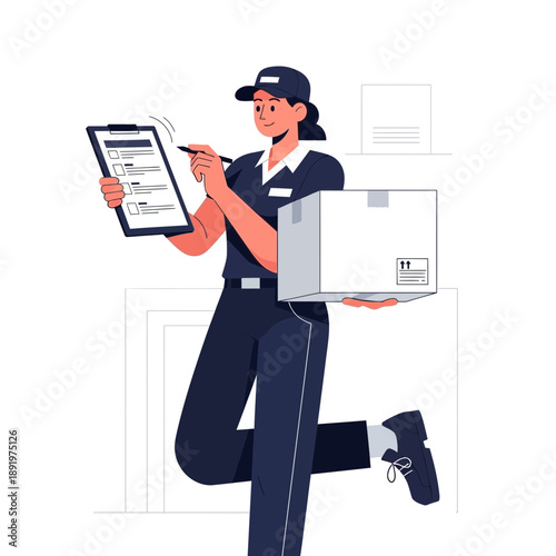 Delivery Person Holding Package and Checklist