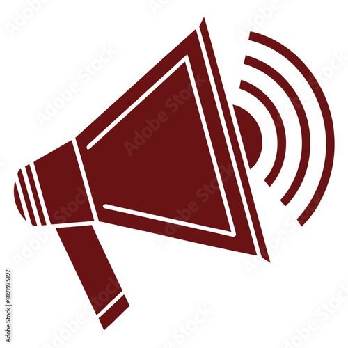 A maroon megaphone graphic with sound waves emanating from it.