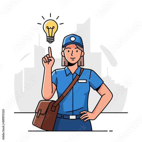 Postwoman with Idea Lightbulb
