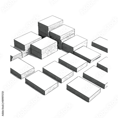 Stacks of blank white cards arranged in a grid pattern paper