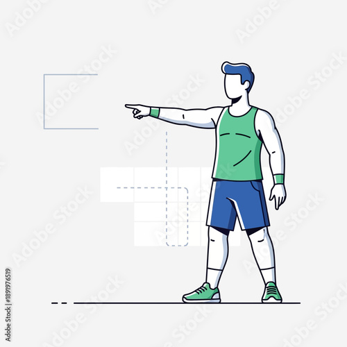 Man pointing to the right, active lifestyle, flat design illustration