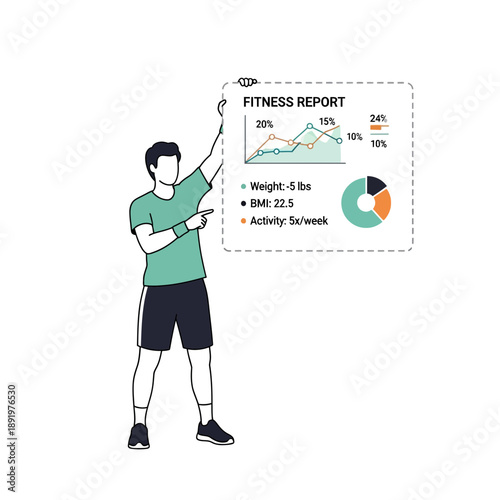Man presenting fitness report with graphs and charts