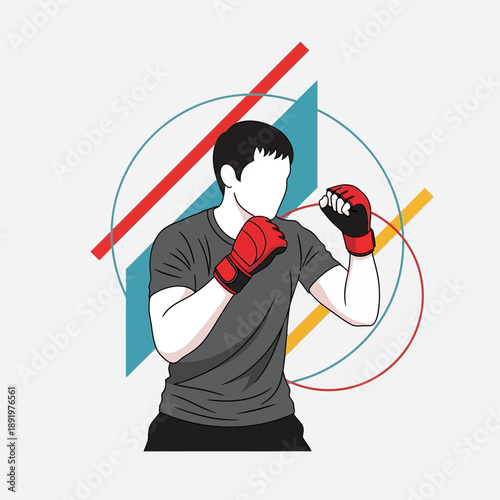 Martial Artist Boxer Silhouette with Geometric Abstract Background