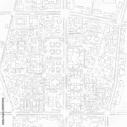 Detailed Urban Street Grid Map. Abstract City Plan Blueprint Outline. Architectural Technical Drawing of Residential Blocks.