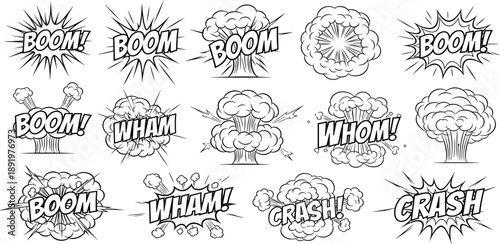 Comic book explosion effects, cartoon style, visual storytelling elements