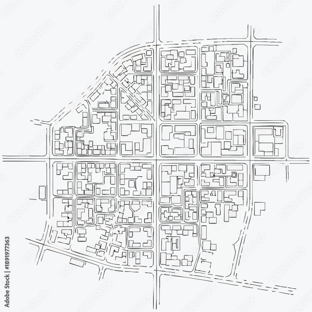 Fototapeta premium Abstract Urban Planning Map Outline. Minimalist City Street Grid Blueprint and Architectural Layout Diagram.