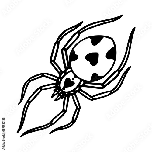 spider illustration with heart patterns on abdomen line art