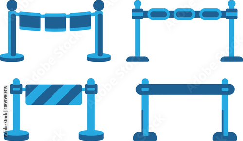 Collection of Flat Queue Barriers and Stanchions in Blue Tones