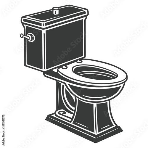 A vintage-style toilet with a cistern and seat is depicted in this illustration.