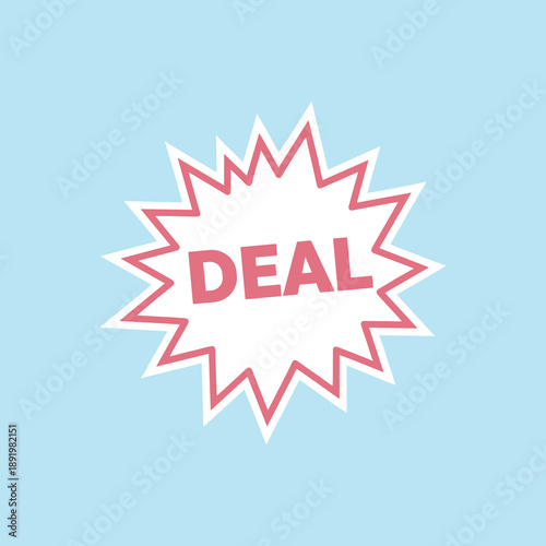 Pink starburst deal sticker icon with bold white border on light blue background for commercial retail sales promotions and marketing offers