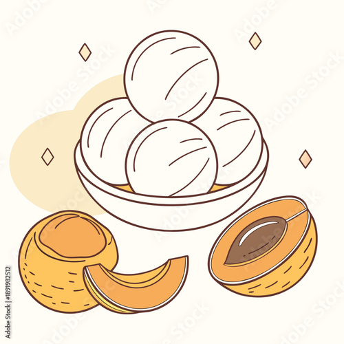 Puffy layered 3D apricot cream spheres with a soft-focus finish and warm peach tones