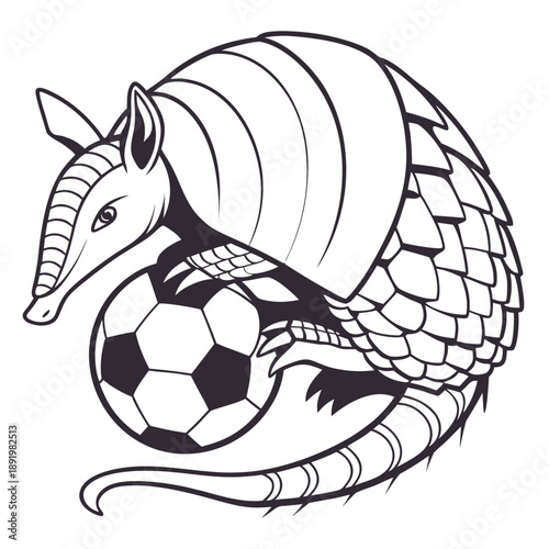Hyper-realistic armadillo curled into a perfect sphere being used as a soccer ball on a pitch