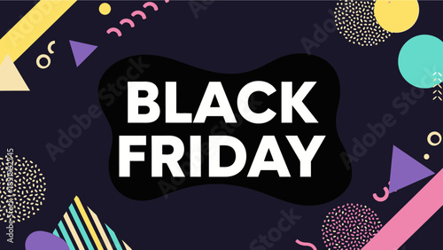 Black Friday sale announcement with geometric colorful background  