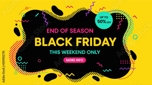End of season Black Friday sale banner with colorful graphics  