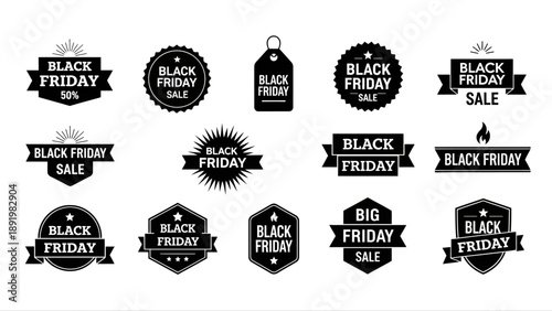 Black Friday sale badges and labels in various shapes and styles  