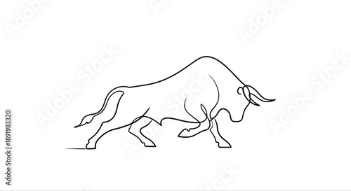Line drawing of a bull in motion with dynamic posture  