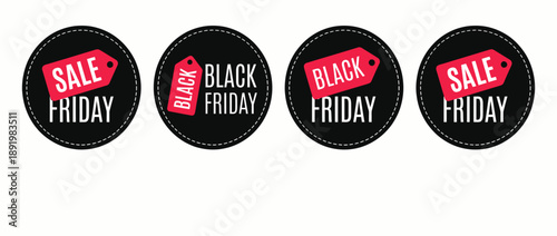 Black Friday sale tags in circular design on black background  