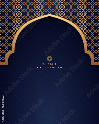 The decorative dark blue Islamic background is suitable for use as a banner