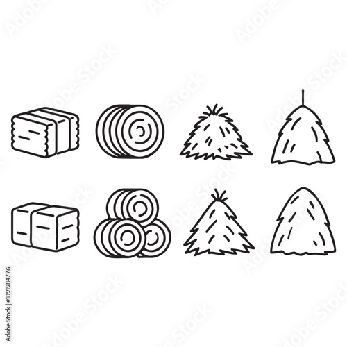 Agricultural hay and straw icons vector