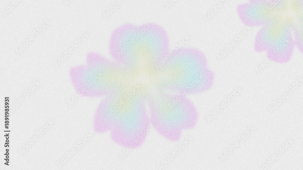 Fototapeta premium Pastel gradient flower with five soft petals on a white grainy background. Dreamy and abstract, ideal for branding, packaging, or decorative design.