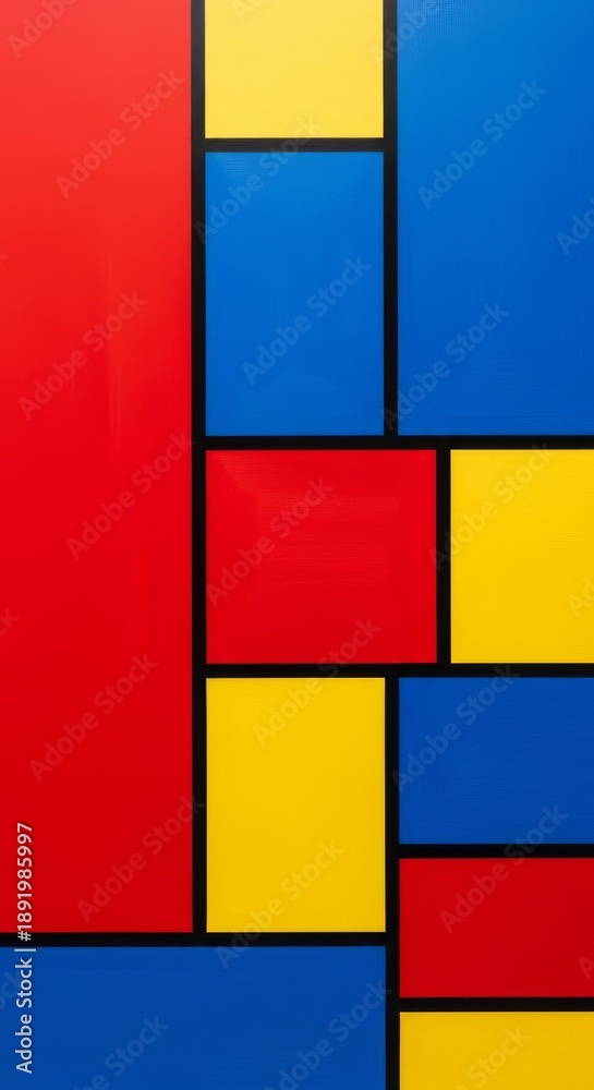 Fototapeta premium Bold abstract geometric composition using primary colors segmented by strong black lines, creating a striking modern art background design, red, graphic, rectangles