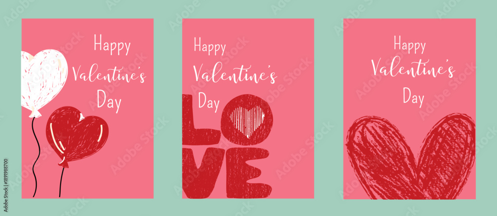 Naklejka premium Valentines Day posters templates for greeting card, invitation. Trendy vector illustration