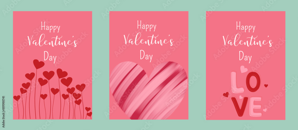 Naklejka premium Valentines Day posters templates for greeting card, invitation. Trendy vector illustration