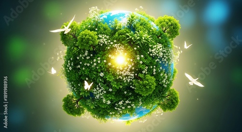 Vivid green glowing earth symbolizing environmental protection and sustainable ecological conservation concepts