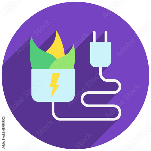 Biomass Energy Rounded Flat Color Icon Mini Illustration, Use For Modern Concept, Print, Ui, Ux Kit, Web And App Development. Vector Related To Green Technology And More