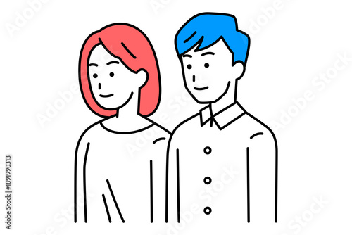 まっすぐ前を向いている若い男女