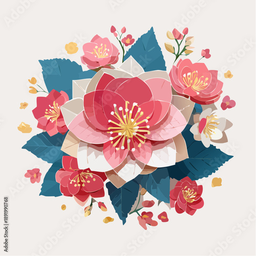 和紙風テクスチャの深みある桜ベクター